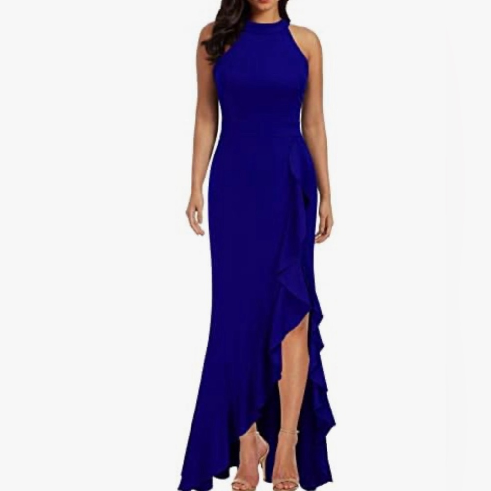 Women’s high neck blue cocktail dress